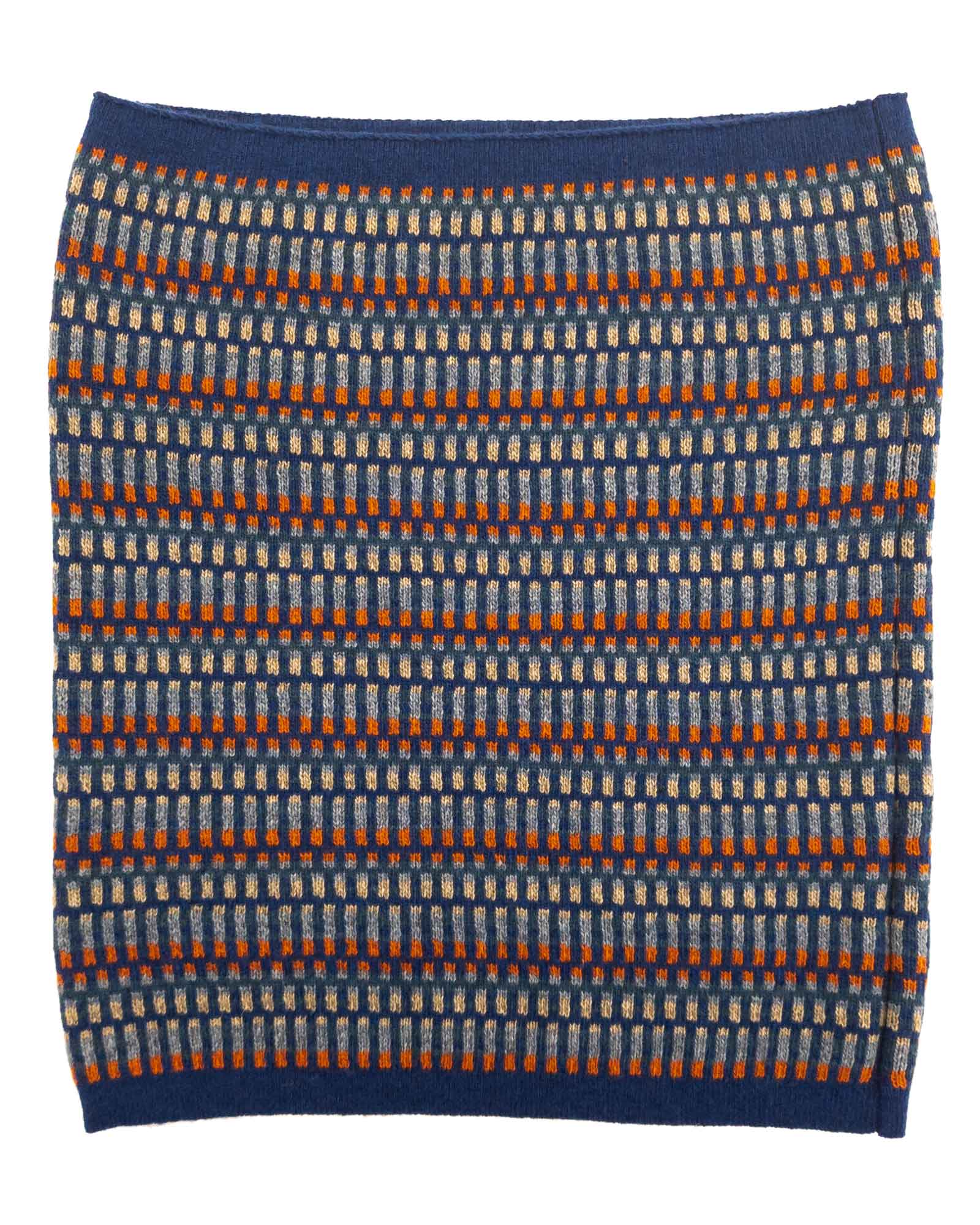 Cashmere Blend Geo Snood: Royal Blue and Burnt Orange Denim - ALL ITEMS - Scotland