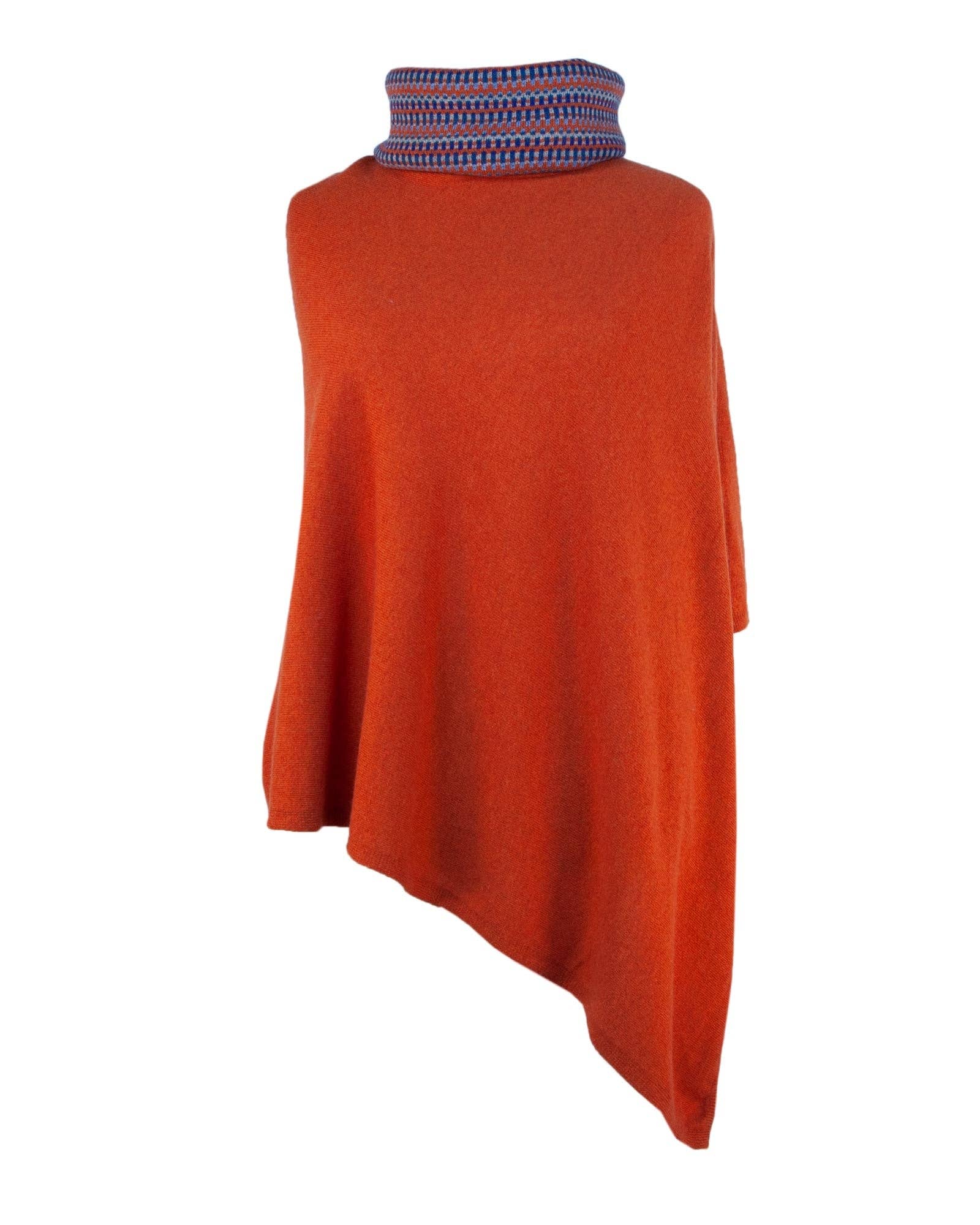 Cashmere Blend Geo Snood: Royal Blue and Burnt Orange Denim - ALL ITEMS - Scotland