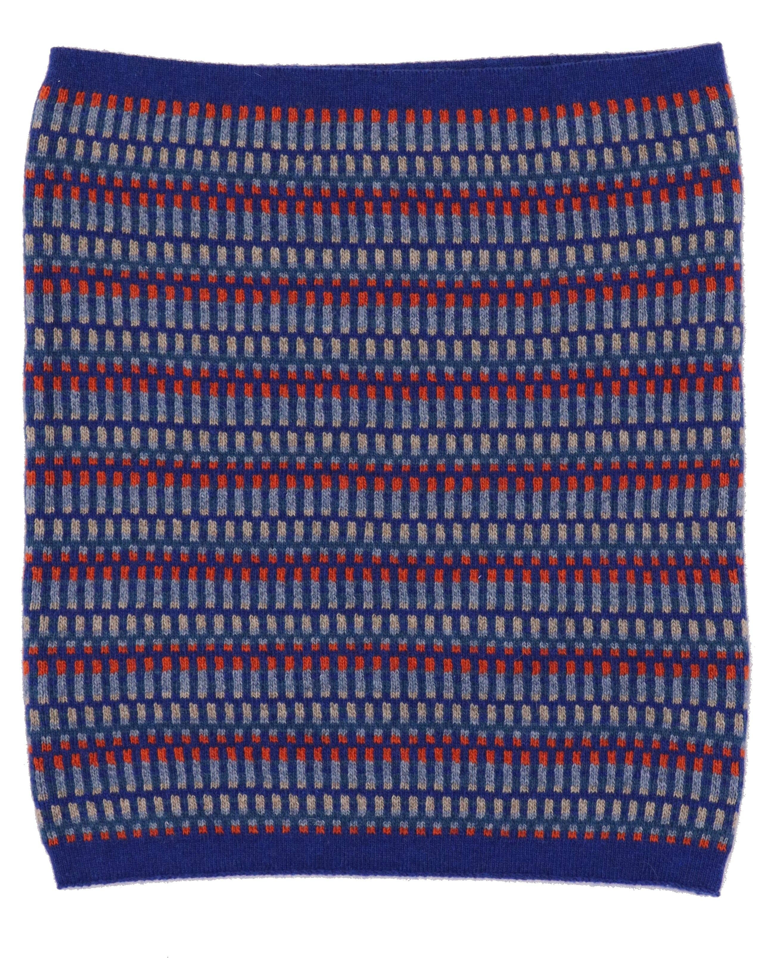 Cashmere Blend Geo Snood: Royal Blue and Burnt Orange Denim - ALL ITEMS - Scotland
