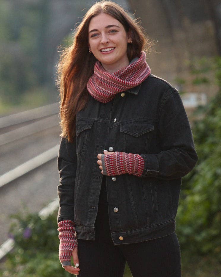 Cashmere Blend Geo Snood: Royal Blue and Burnt Orange Denim - ALL ITEMS - Scotland