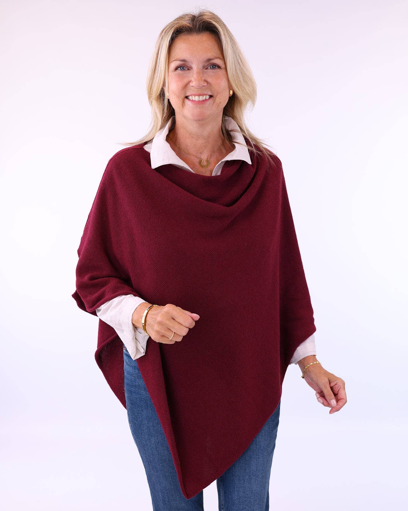 Cashmere Blend Poncho: Berry Red - Clothing - Scotland