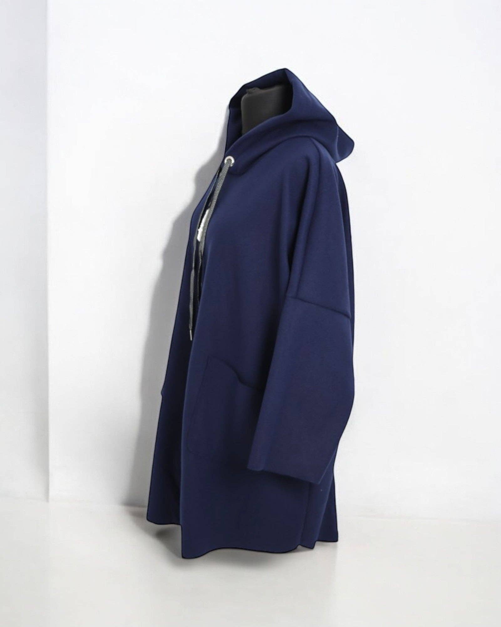Italian Oversized Longsleeve Zip Up Drawstring Hooded Jacket: Beige / One Size To Fit UK 8-22