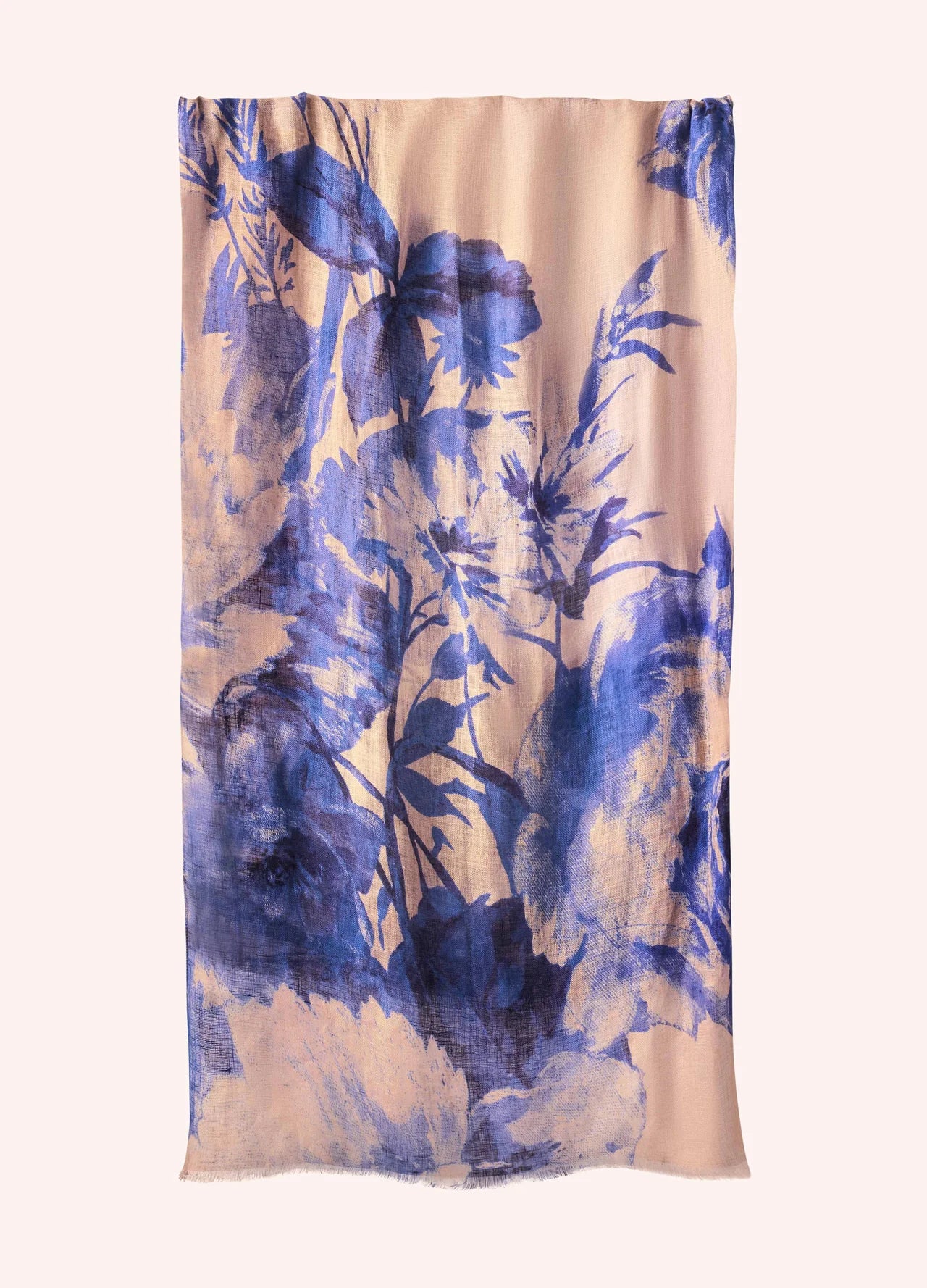 China Blue Blooms Linen Scarf