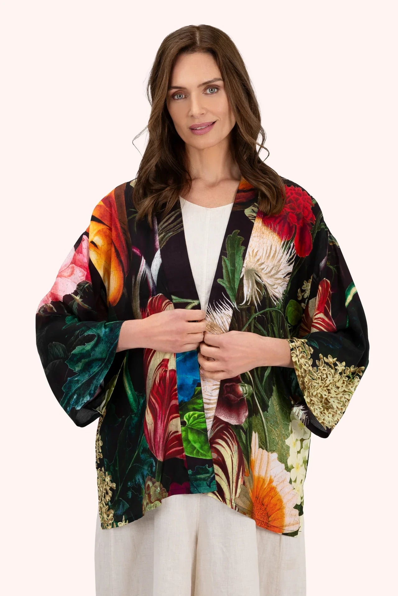 Chocolate Floral Mid-length Kimono - Clothing - Scotland