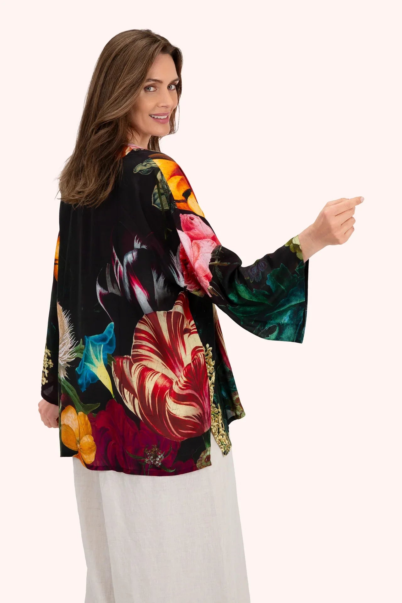 Chocolate Floral Mid-length Kimono - Clothing - Scotland