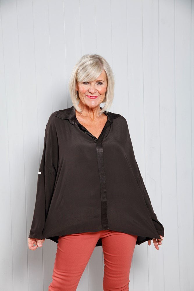 Chocolate Satin Look Blouse - The Nancy Smillie Shop - Art, Jewellery & Designer Gifts Glasgow