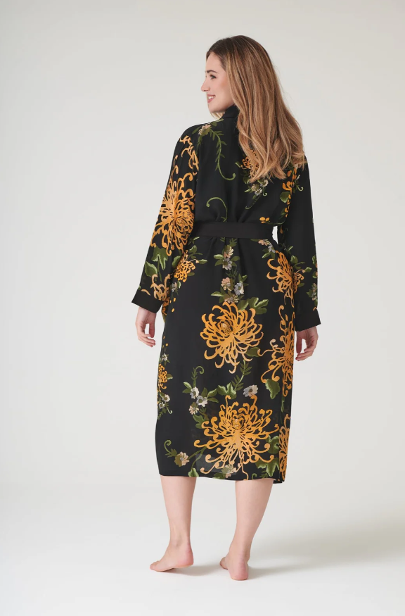 Chrysanthemum Black Crepe Gown - Clothing - Scotland