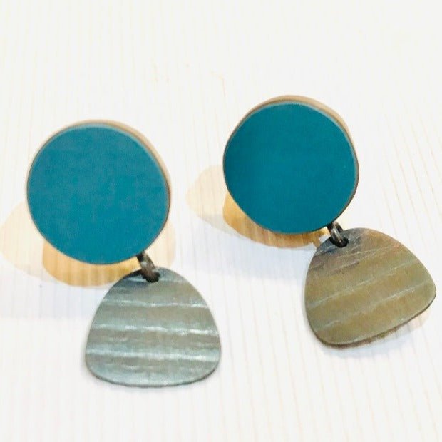 Circle Tiny Stripe Studs Teal - The Nancy Smillie Shop - Art, Jewellery & Designer Gifts Glasgow