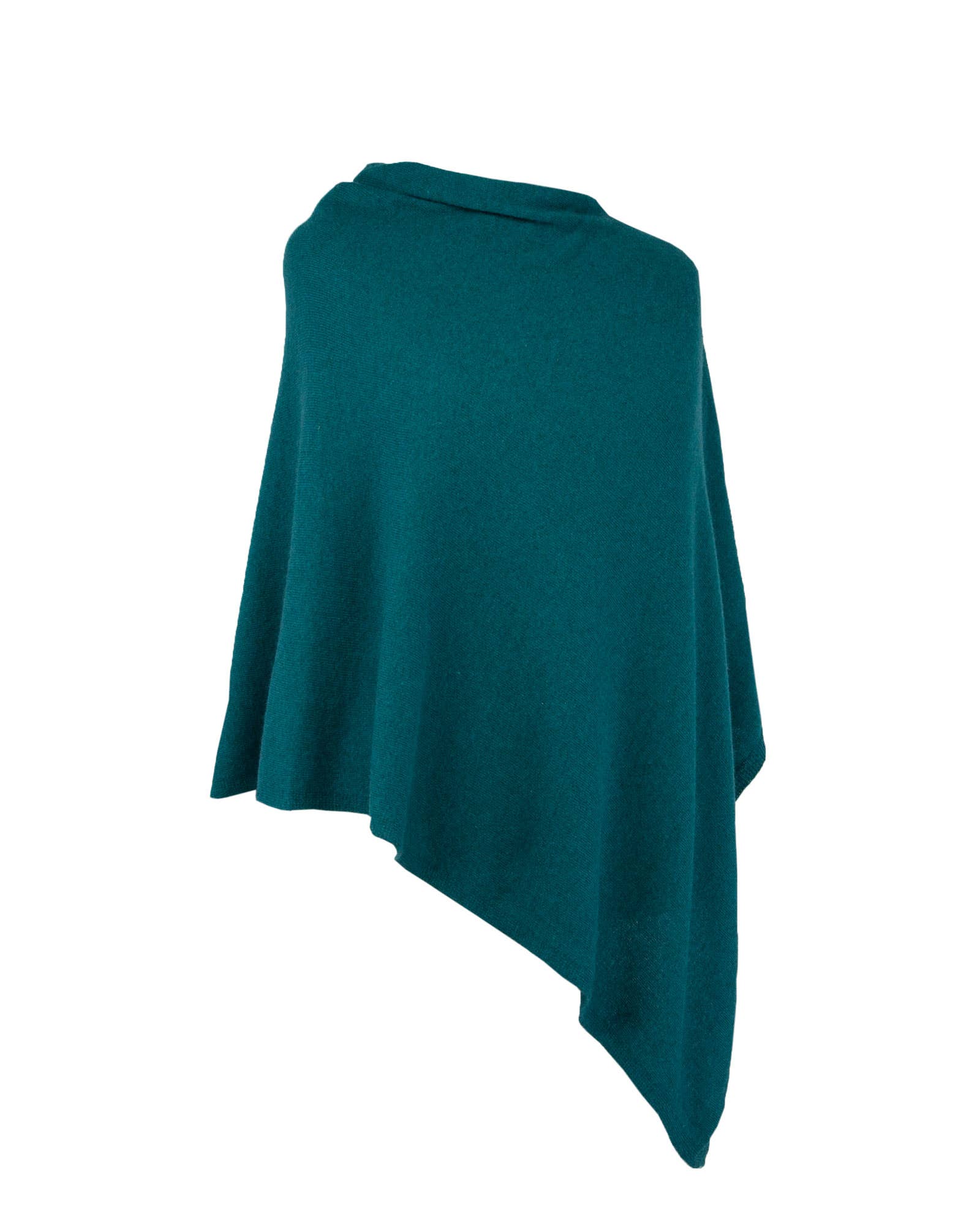 Soft teal knit Classic Cashmere Blend Poncho with draped asymmetrical hemline