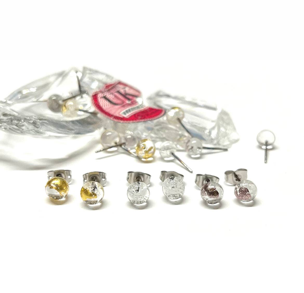 Clear and Palladium Whisky Bottle Studs Recycled Glass Surgical Steel - Gifts Under £10 - Scotland