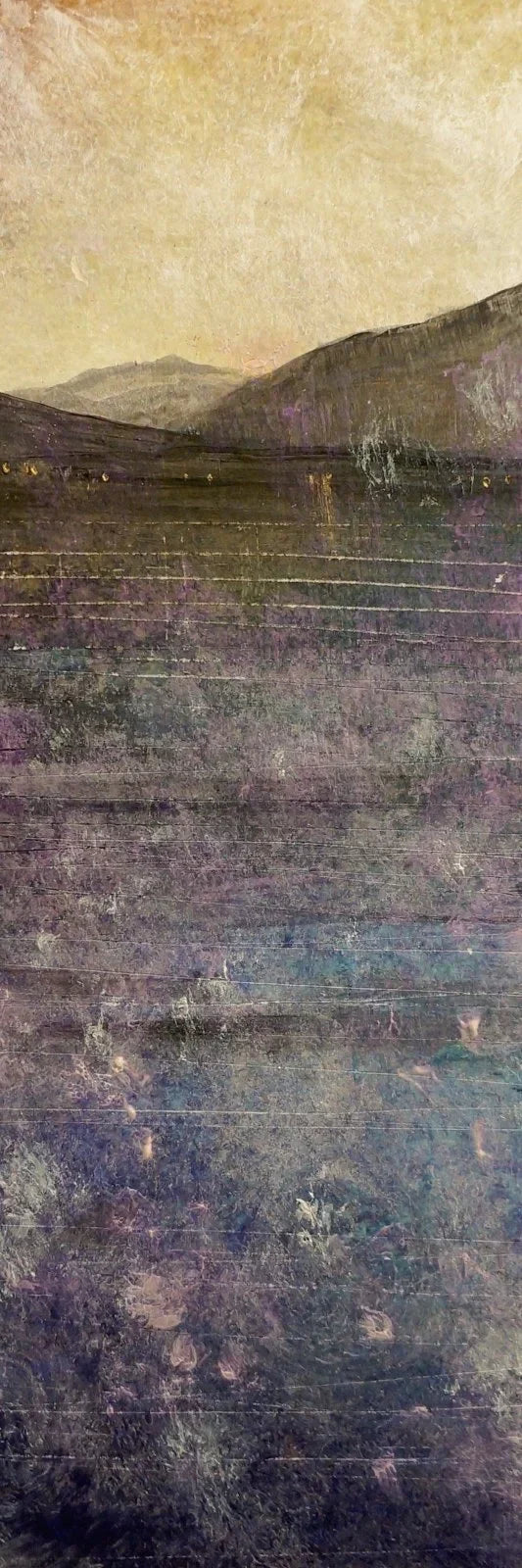 Clyde Winter Triptych: Abstract Scottish landscape in purples, blues, yellow sky