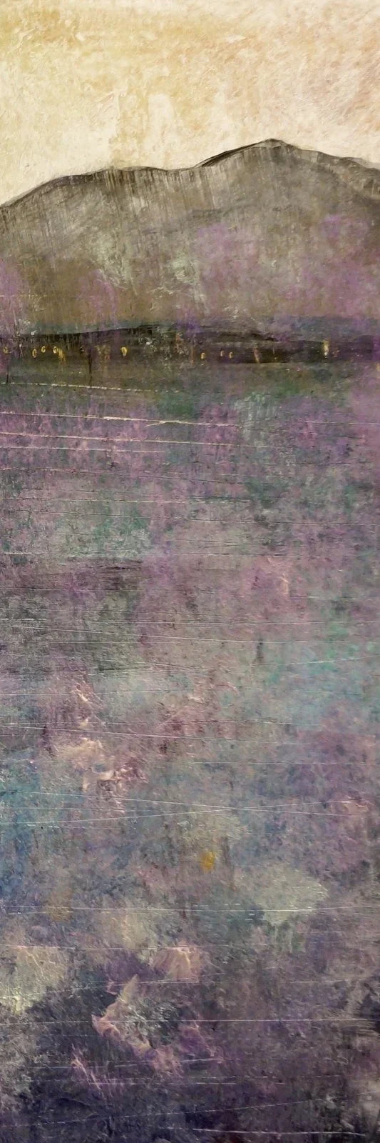 Abstract Clyde Winter Triptych painting with purple, blue, earth tones