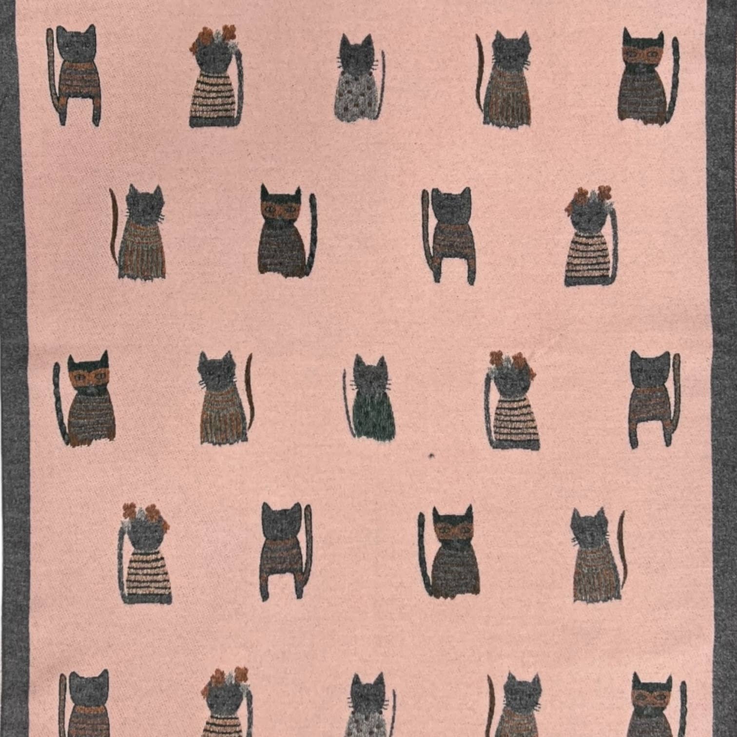 Colourful Cats prints on reversible Wool blend scarf: Khaki - Scarves! - Scotland