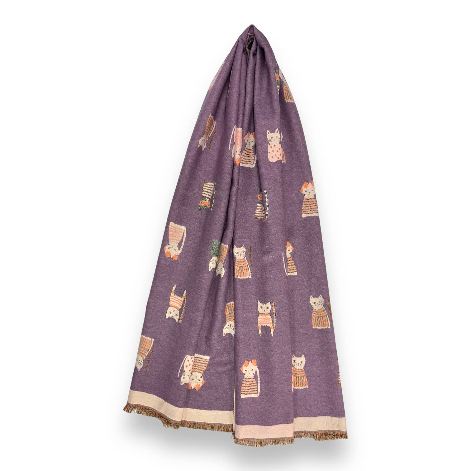 Colourful Cats prints on reversible Wool blend scarf: Khaki - Scarves! - Scotland