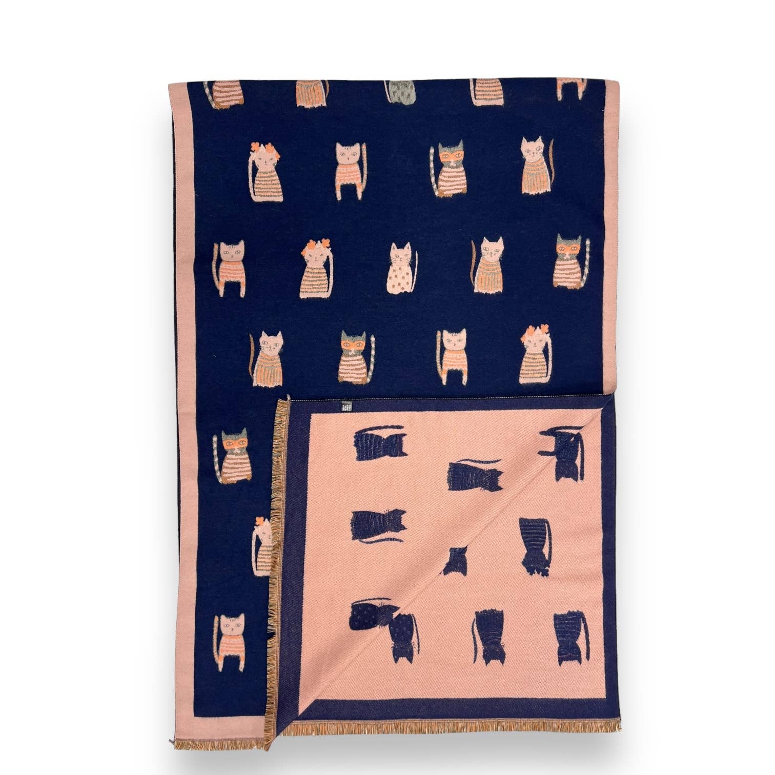 Colourful Cats prints on reversible Wool blend scarf: Khaki - Scarves! - Scotland