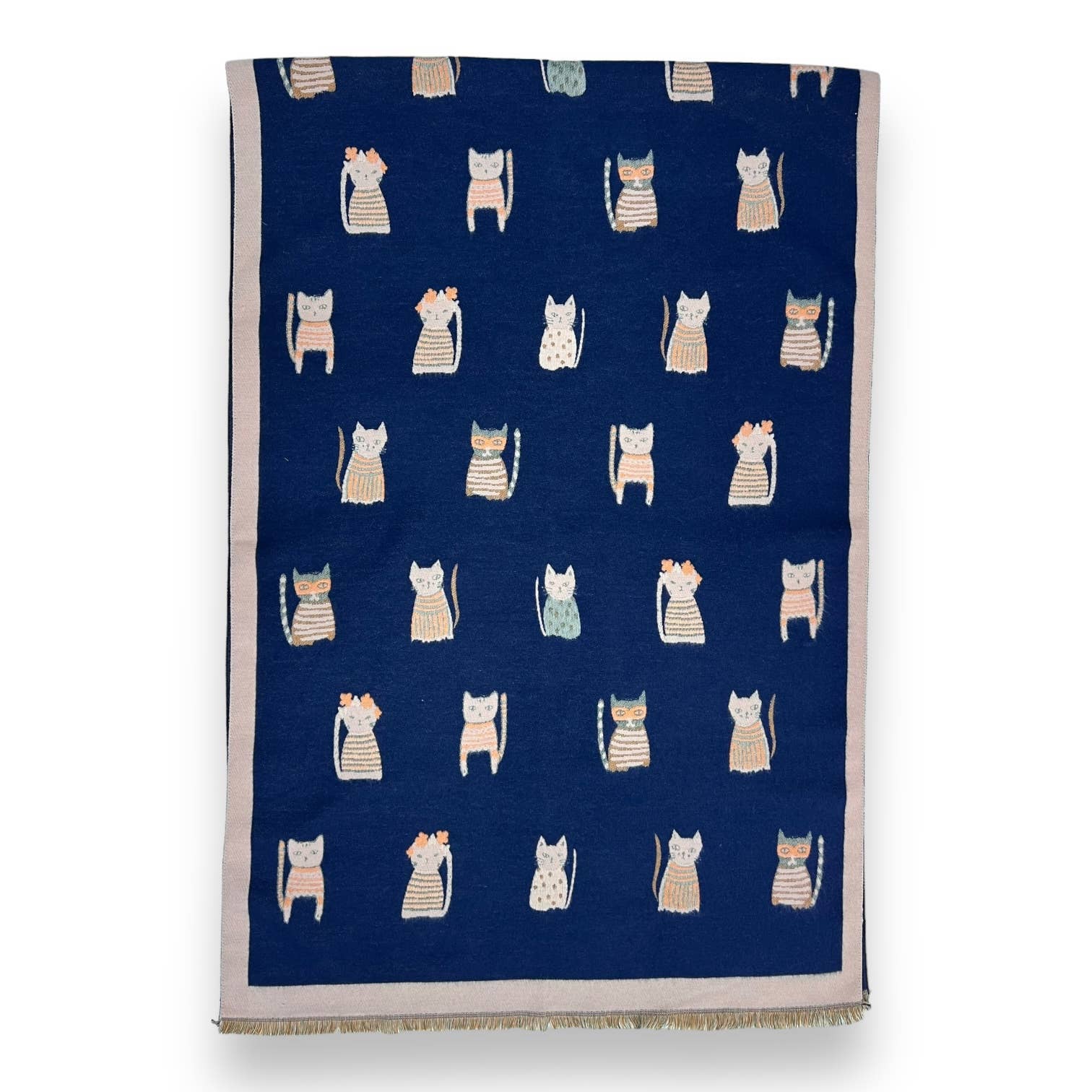 Colourful Cats prints on reversible Wool blend scarf: Khaki - Scarves! - Scotland