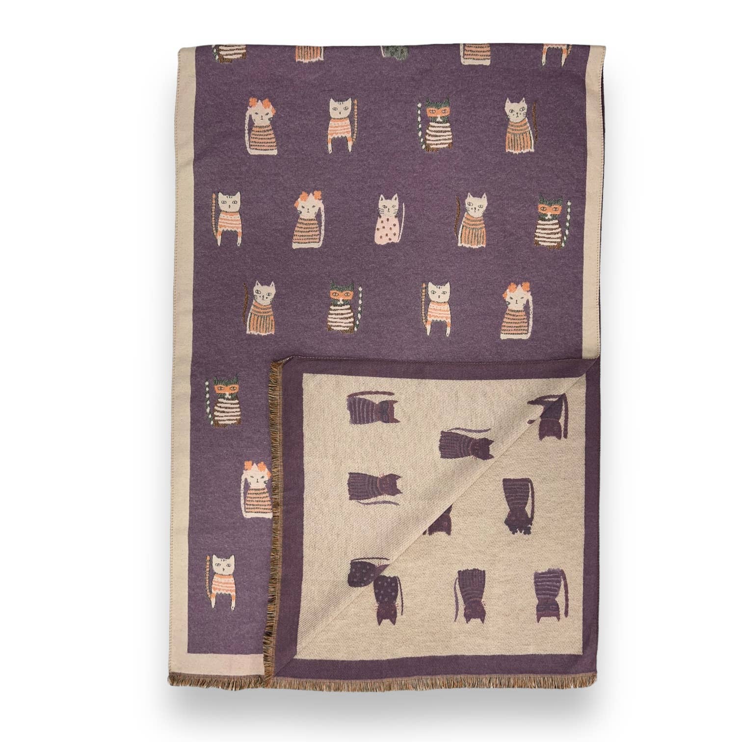 Colourful Cats prints on reversible Wool blend scarf: Khaki - Scarves! - Scotland