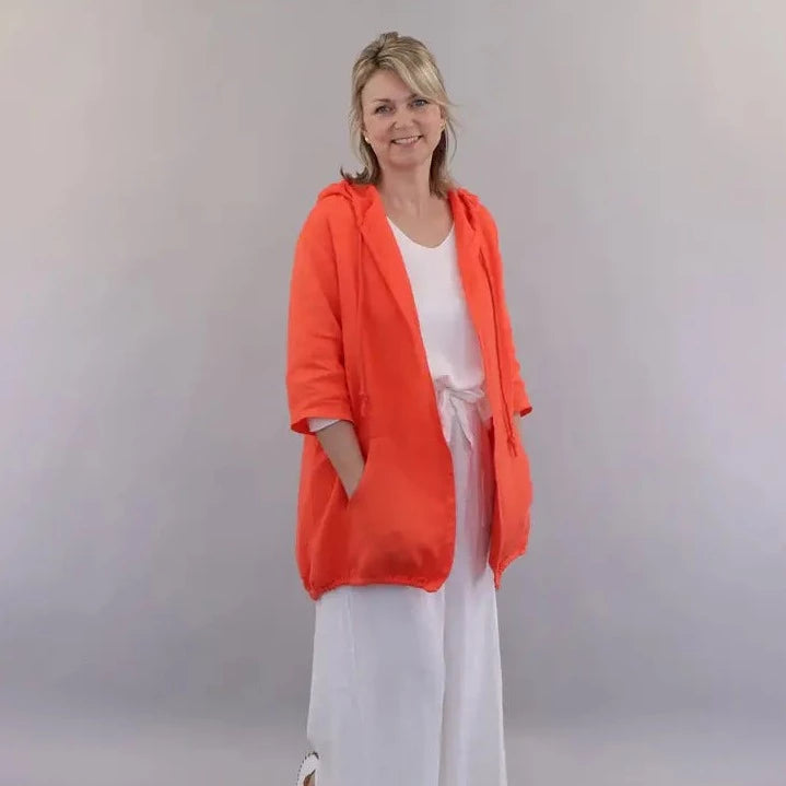Coral Hooded Linen Jacket - The Nancy Smillie Shop - Art, Jewellery & Designer Gifts Glasgow