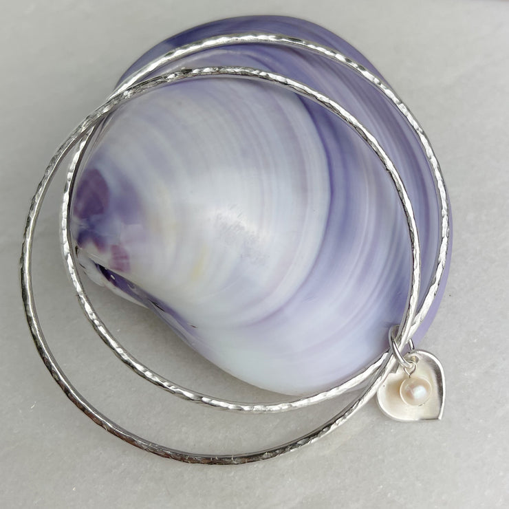Cream Pearl Heart Double Bangle - The Nancy Smillie Shop - Art, Jewellery & Designer Gifts Glasgow
