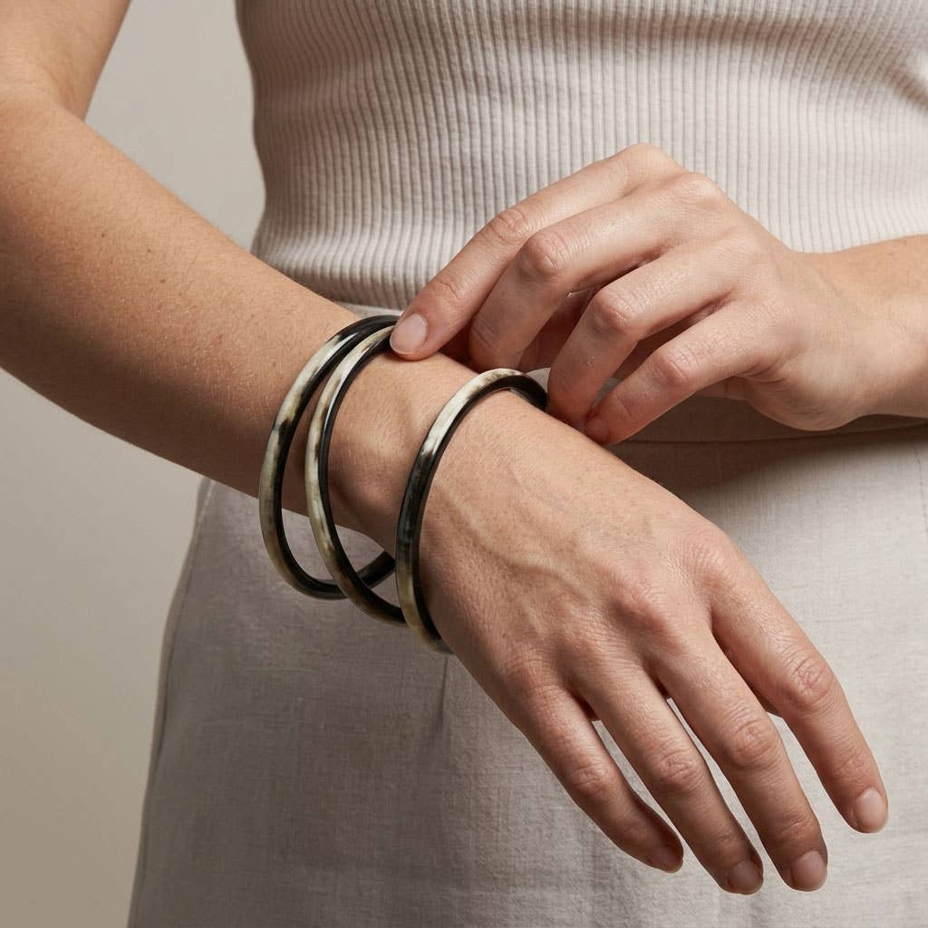 Zuri Set of three Slim Black Natural Horn Bangles