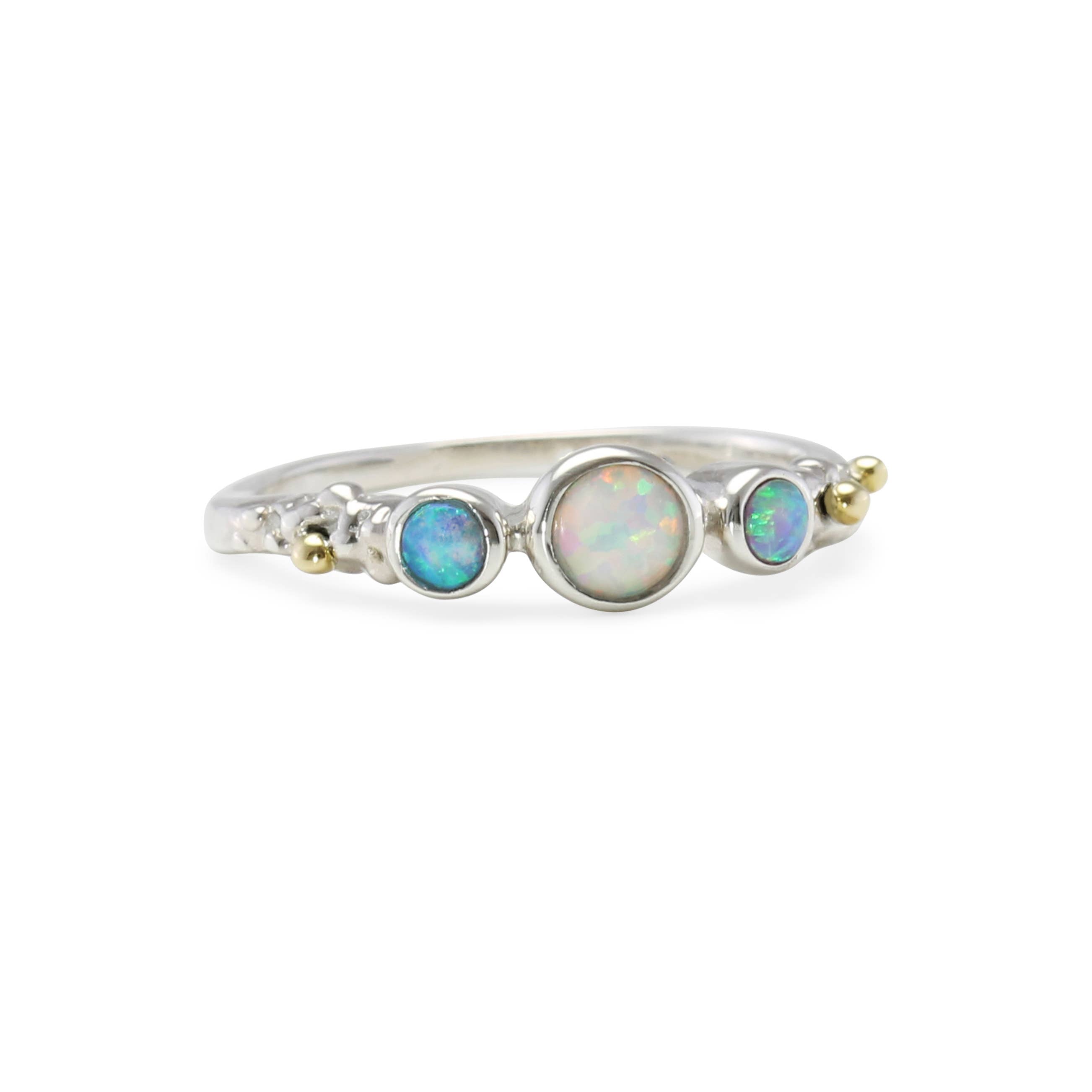 Handmade Sterling Silver Dainty Three Opalite Ring: S