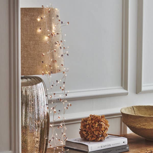 Coco Cluster multi-colour warm white LED string lights with beads on burlap shade