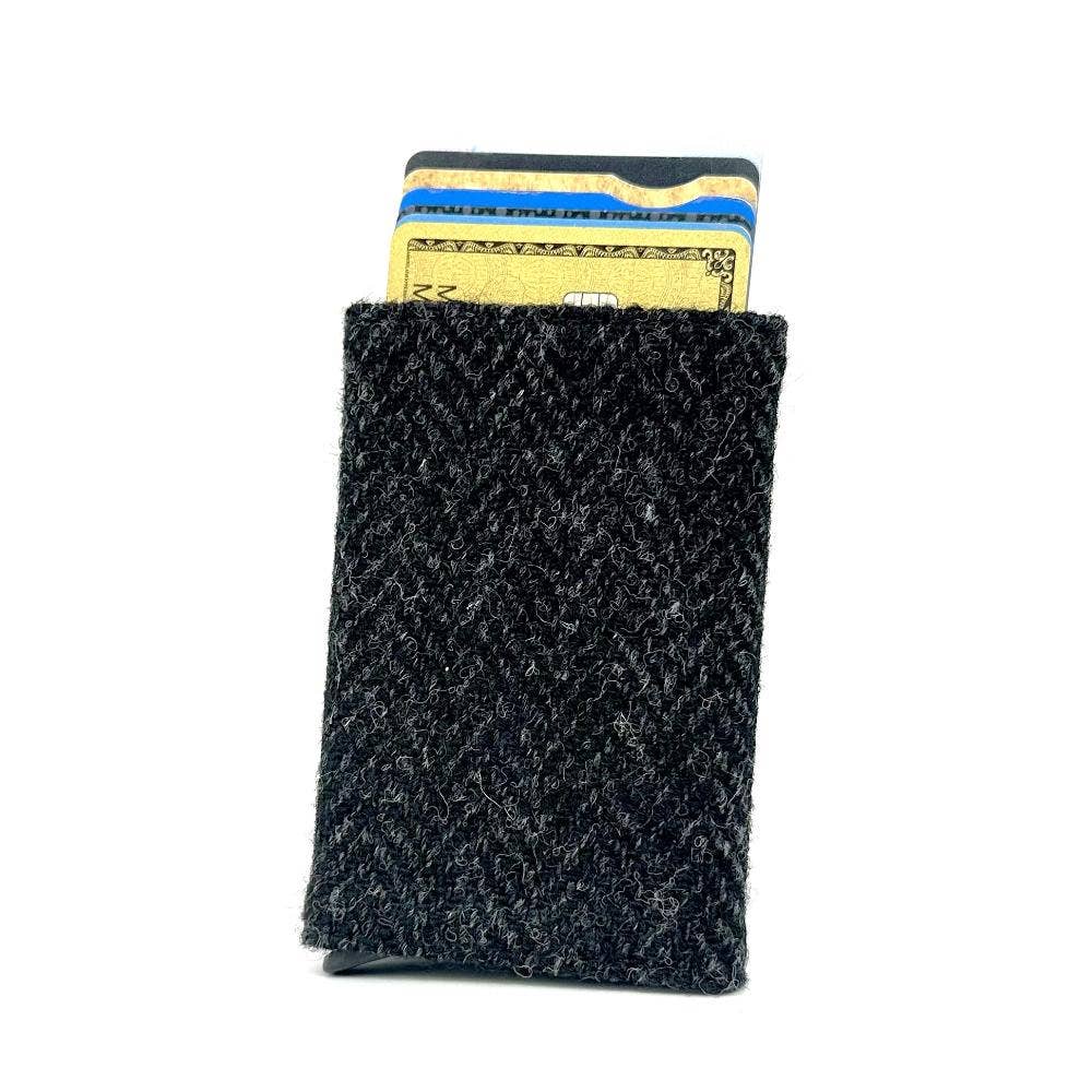 Harris Tweed RFID Pop Up Card Holder Charcoal Herringbone