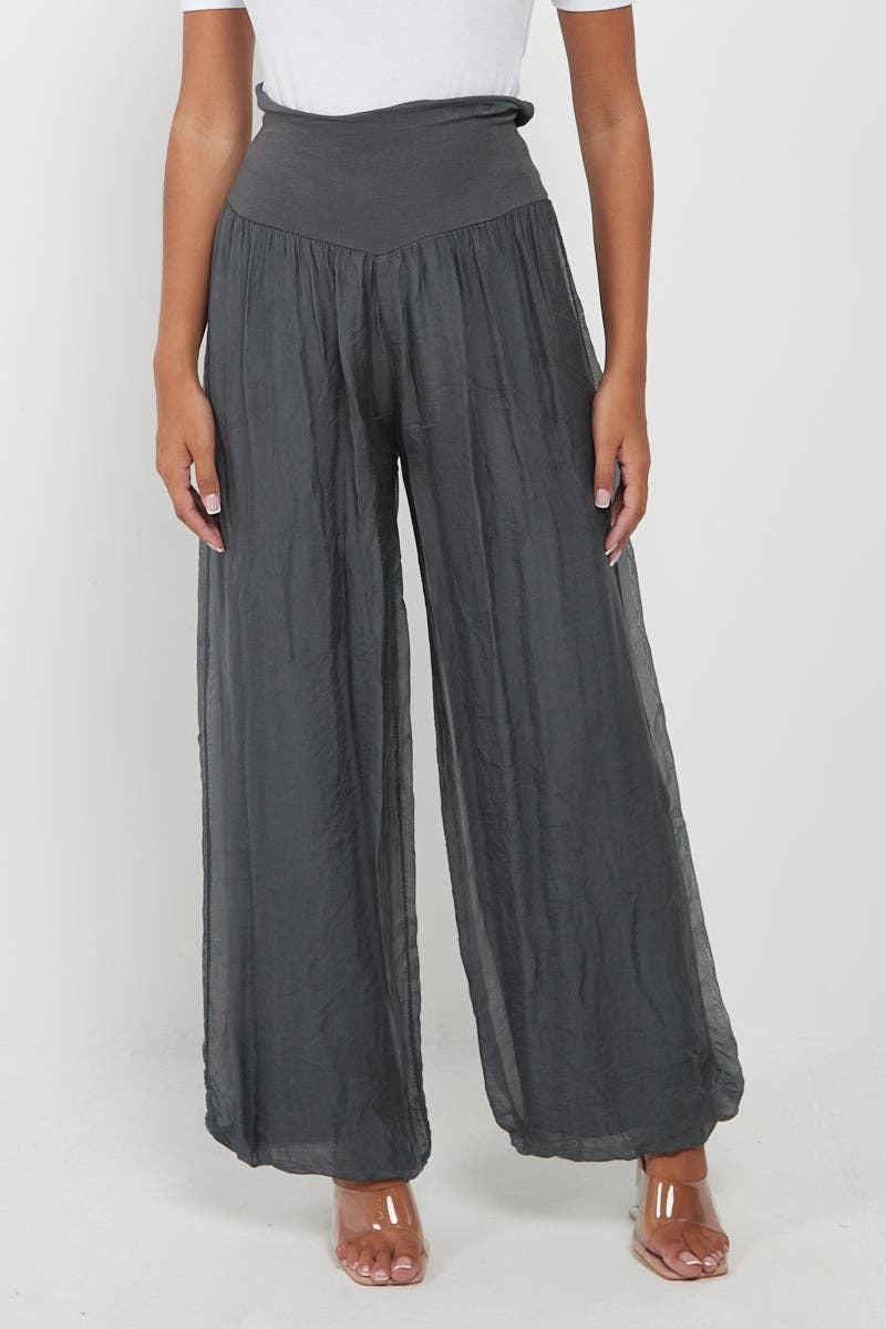 Italian Ladies Plain Wide Leg Silk Palazzo Trouser: Beige / One Size (UK 10-16)