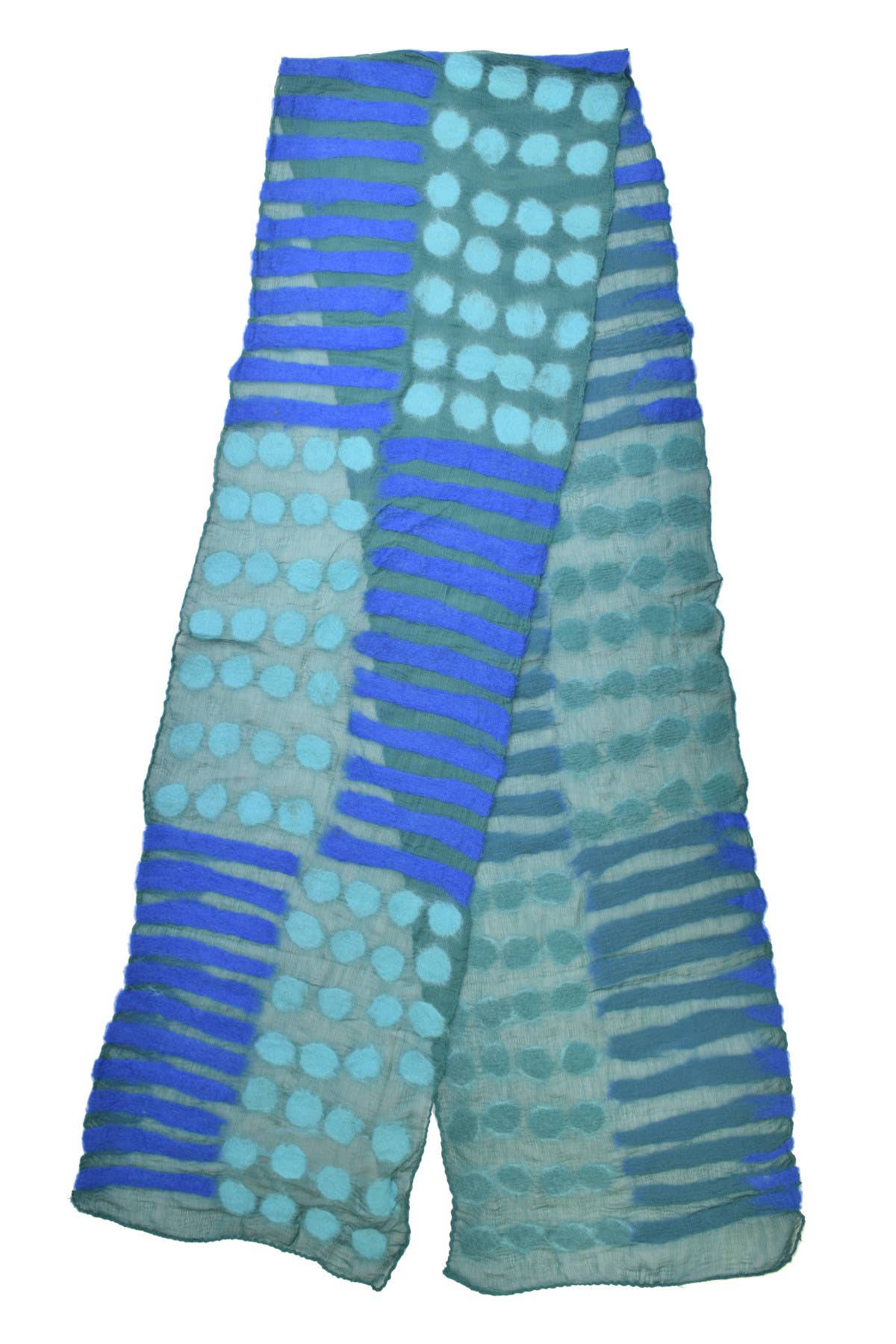 Spots and Stripes Felted Wool Scarf Shades of Blue: Blue