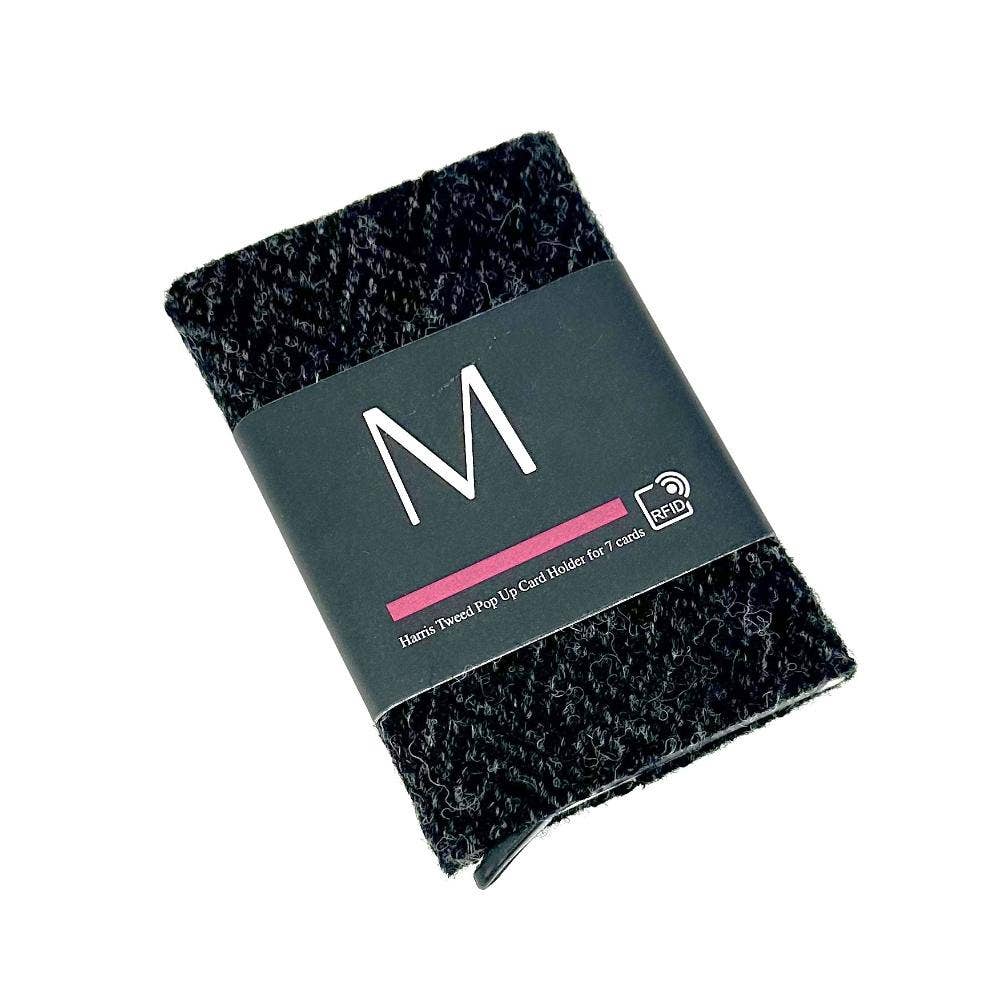 Harris Tweed RFID Pop Up Card Holder Charcoal Herringbone