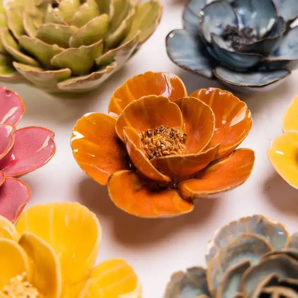 Burnt Orange Poppy  Ceramic Flower Wall Arrangements