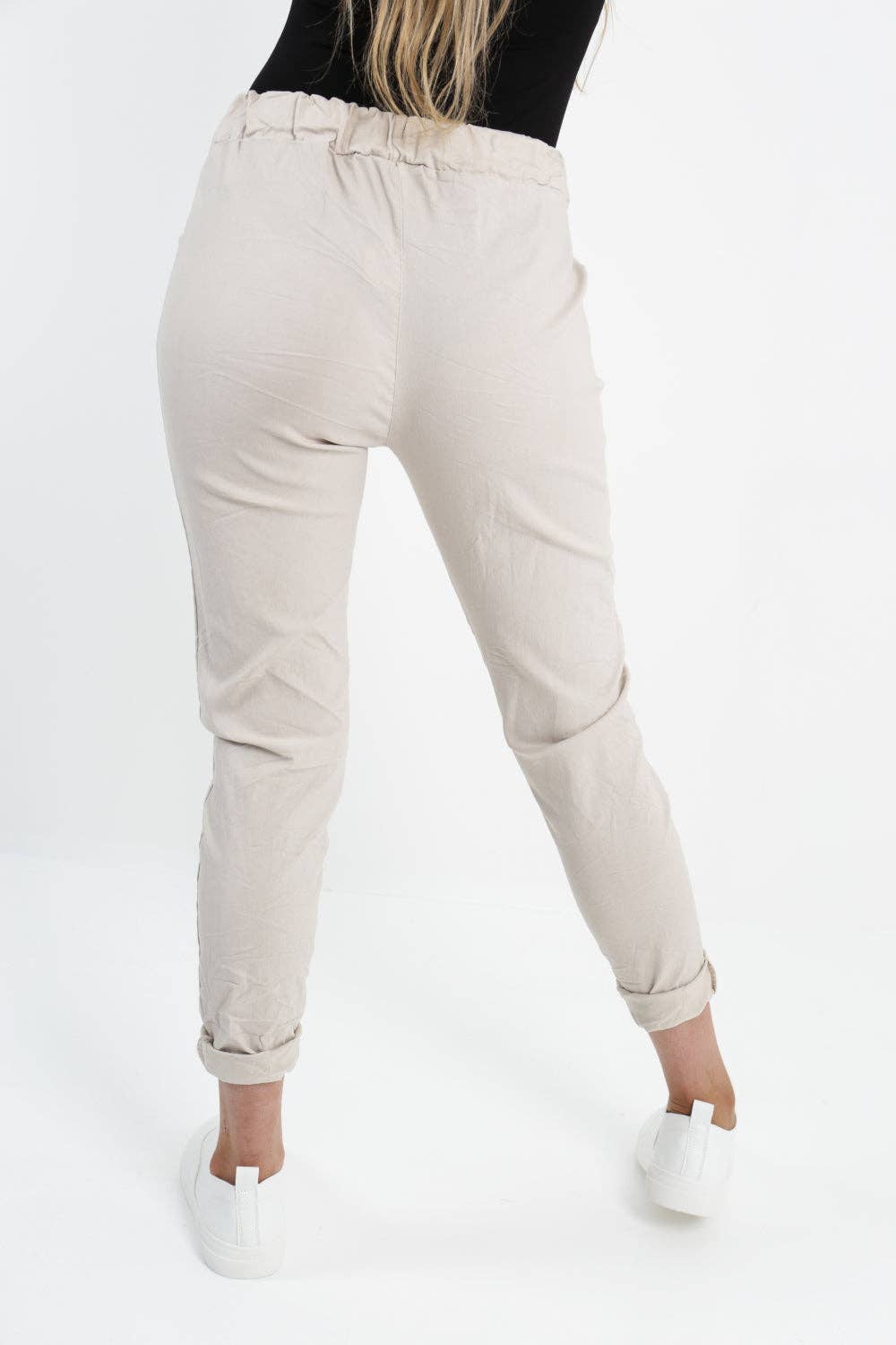 Womens Plain Magic Pants Italian Multi Colours: Beige / One Size (UK 10-14)