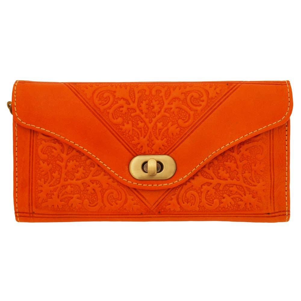 Large Leather Ladies Tri-Fold Purse: Red