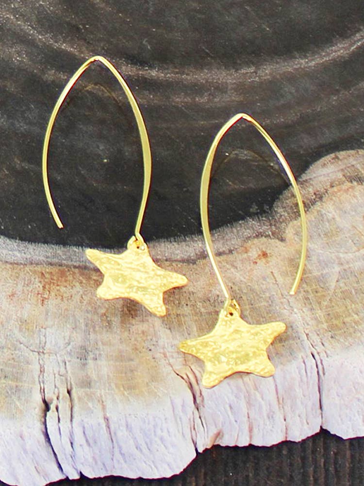GP464S DROP EARRINGS WITH TEXTURED STAR CHARM [GOLD PLATE] - Gifts Under £15 - Scotland
