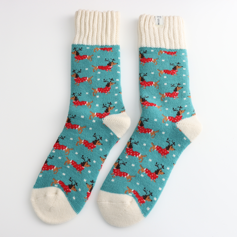 Duck Egg Sausage Dog Socks - Cosy up! - Scotland