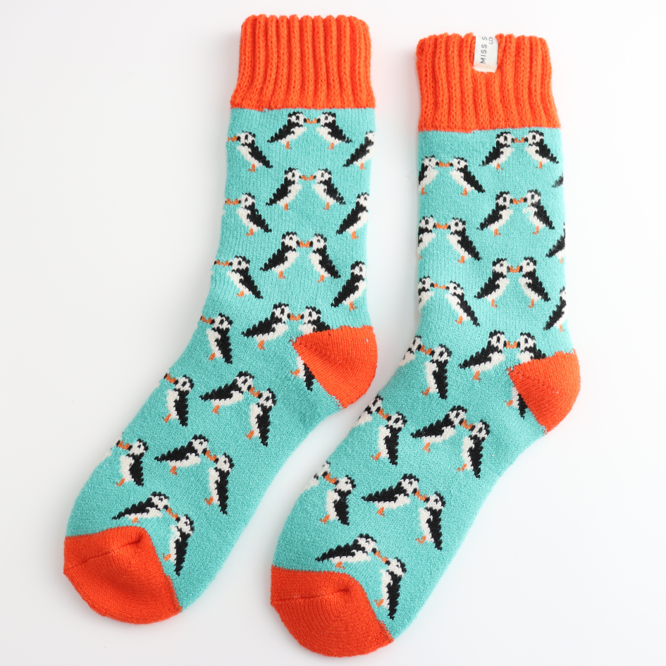 Duck Egg Puffins Kissing Socks