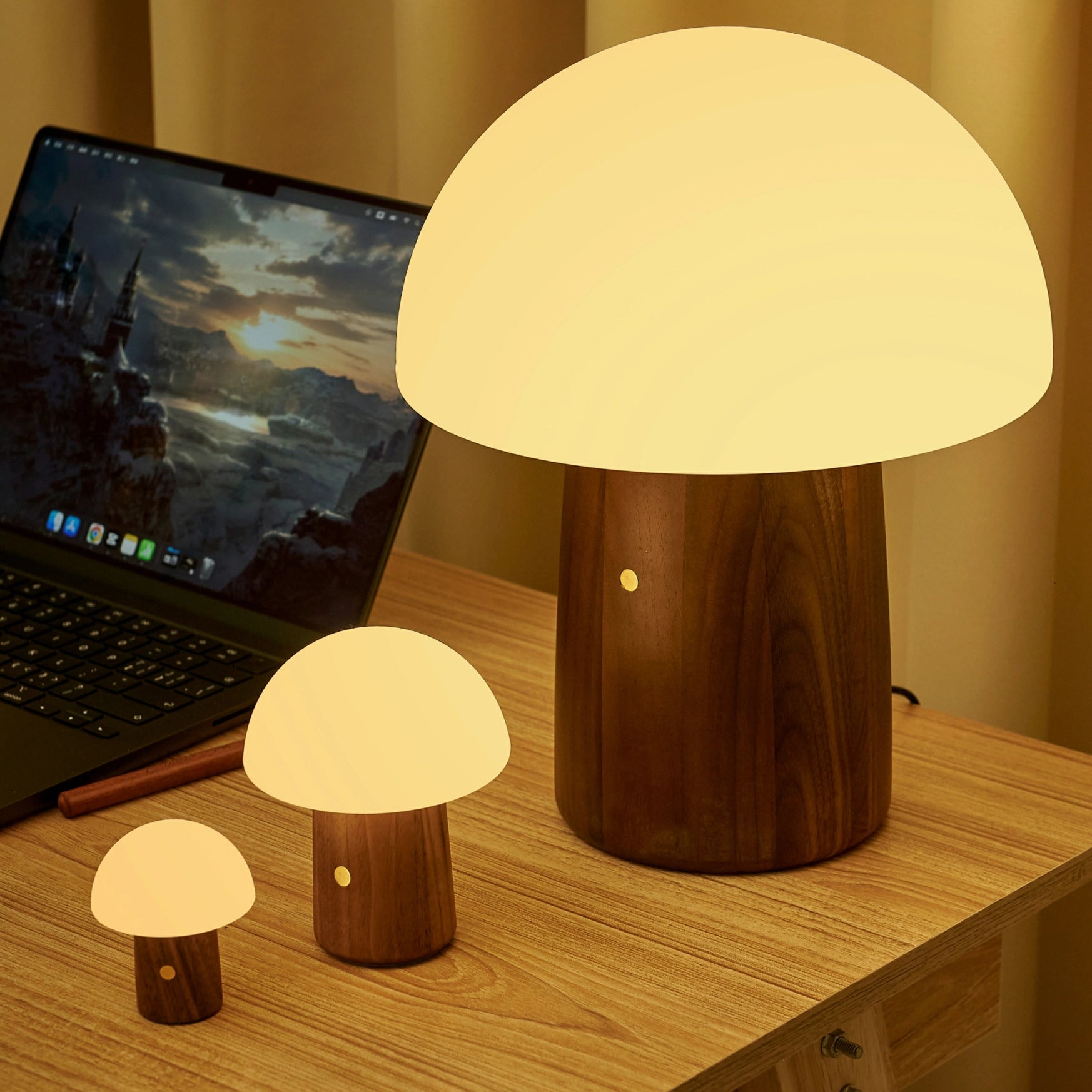 Large Alice mushroom lamp walnut