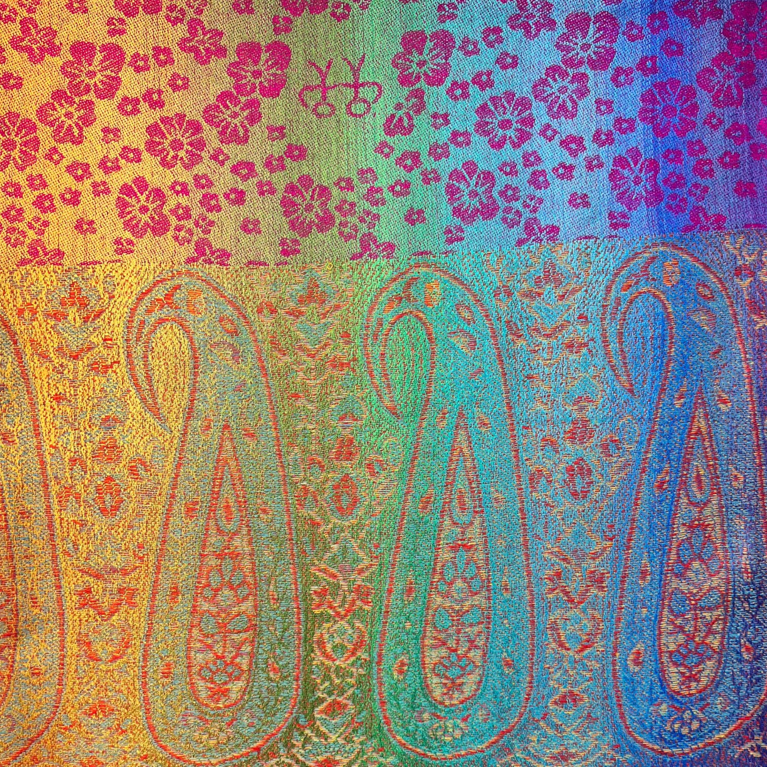 Rainbow Pashmina sakura flower print with tassels: Hot Pink