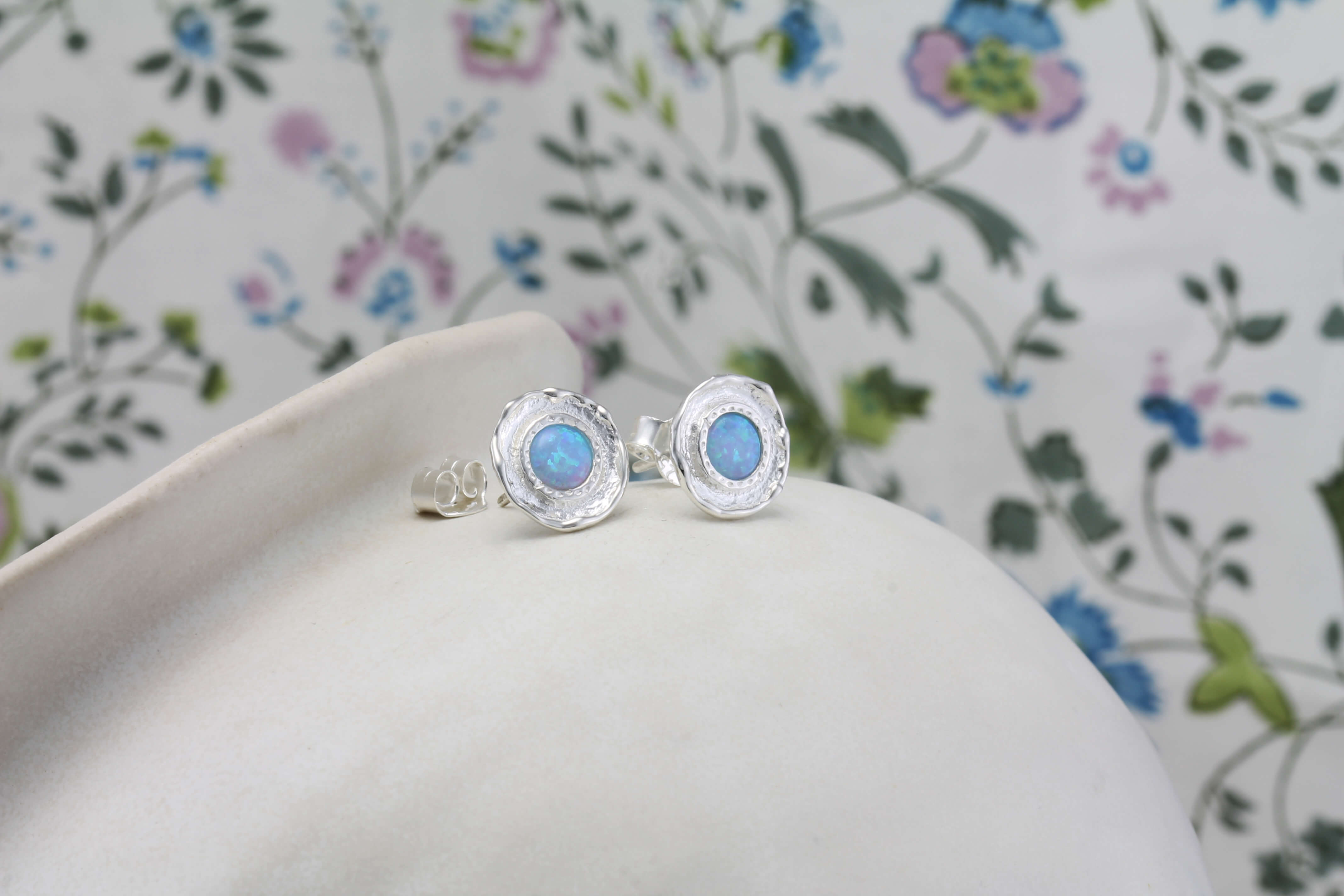 Silver Blue Opalite Stud Earrings