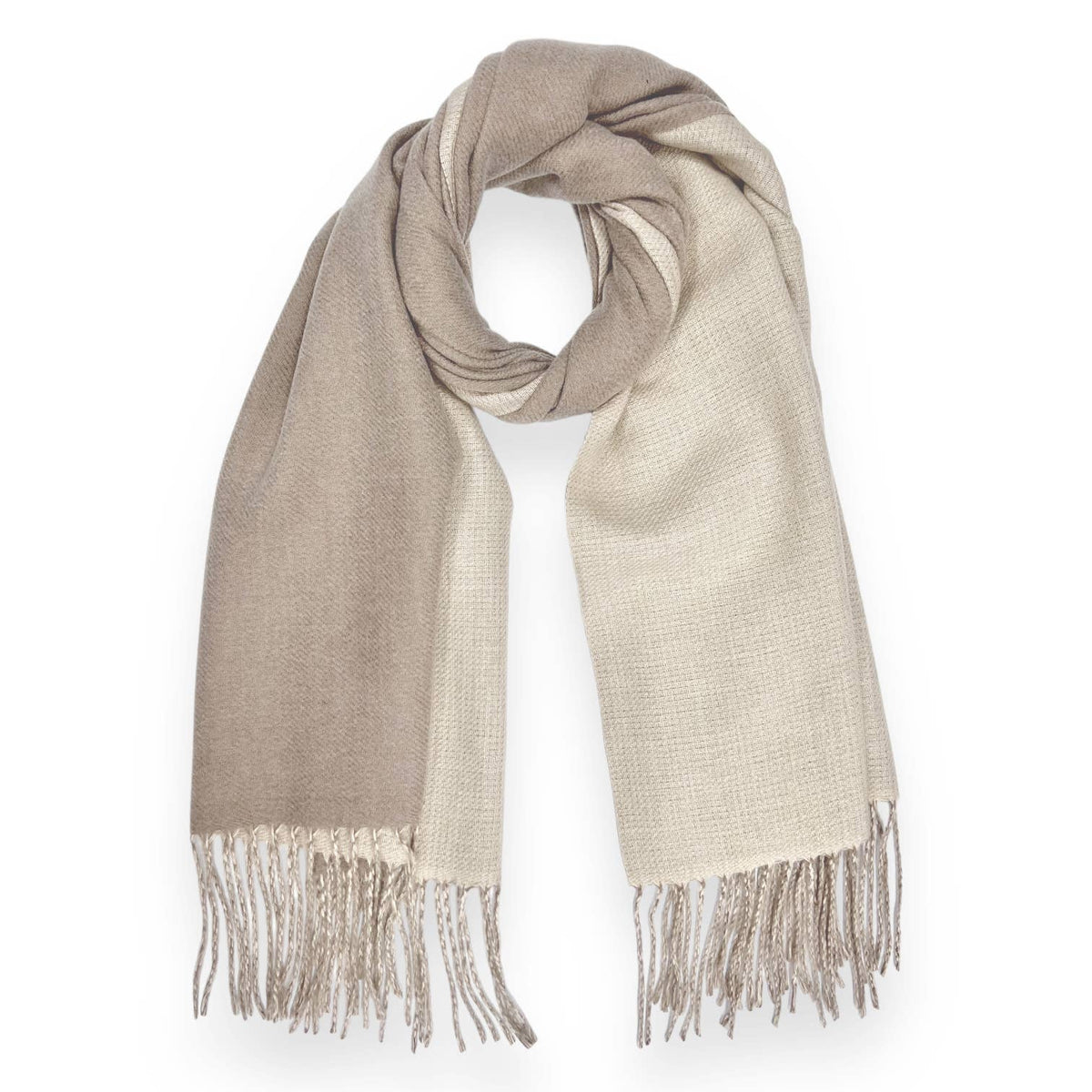 Reversible two tone coloured plain cashmere blend scarf: Brown