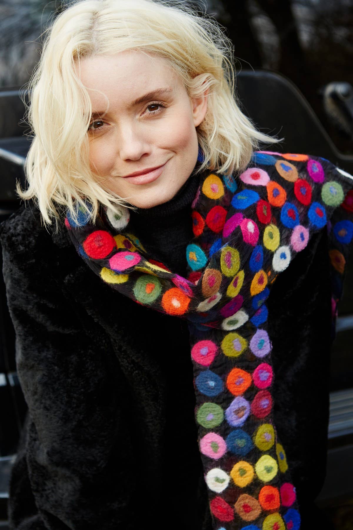 Woodstock Felt Wool Scarf with Colourful Bright Spots: Bright