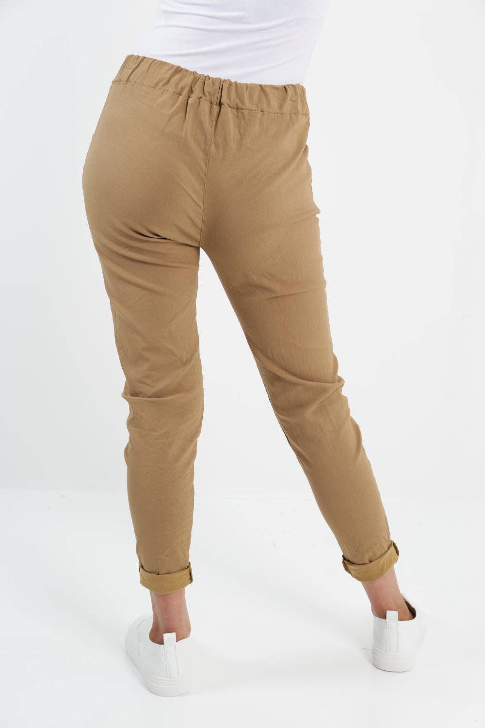 Womens Plain Magic Pants Italian Multi Colours: Beige / One Size (UK 10-14)