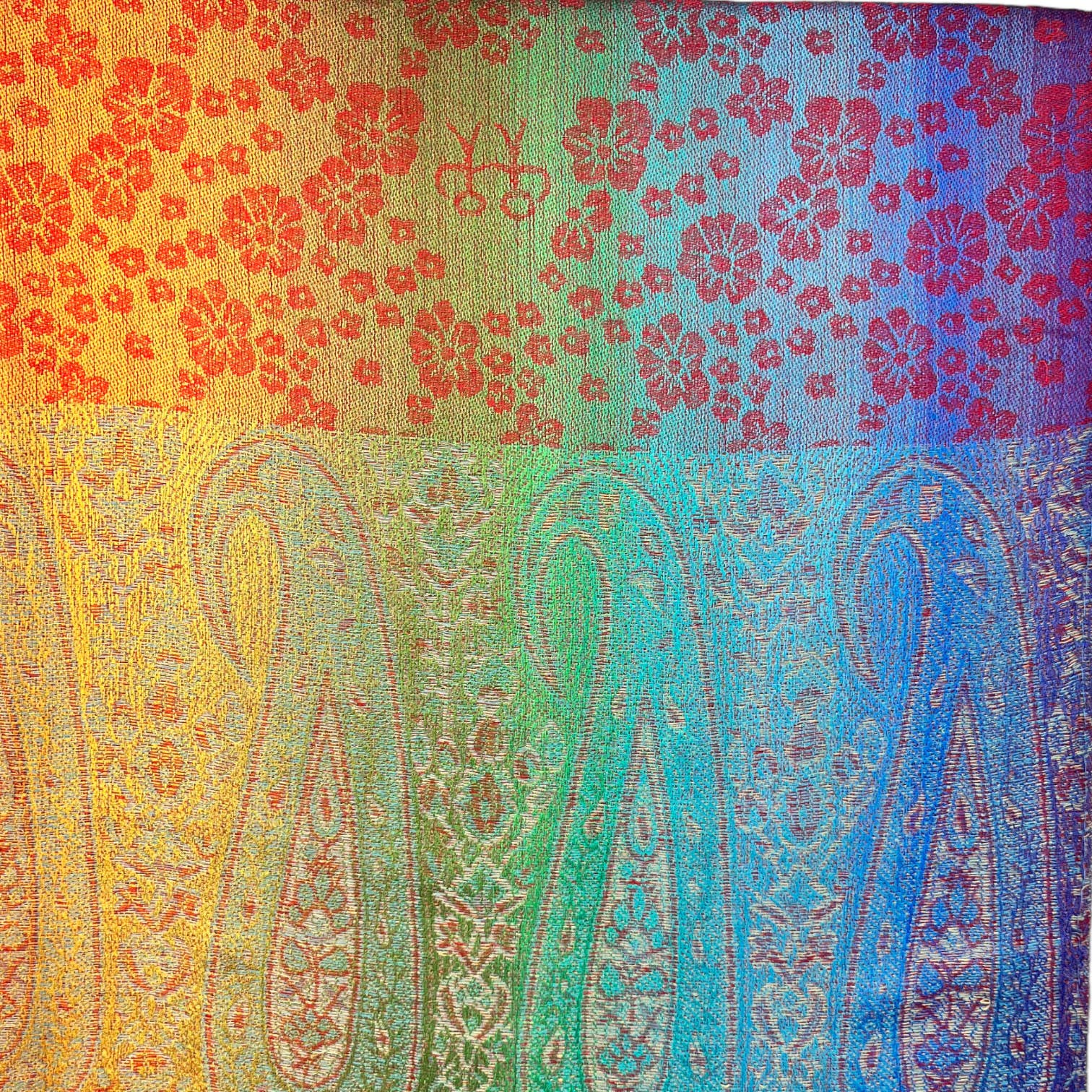 Rainbow Pashmina sakura flower print with tassels: Hot Pink