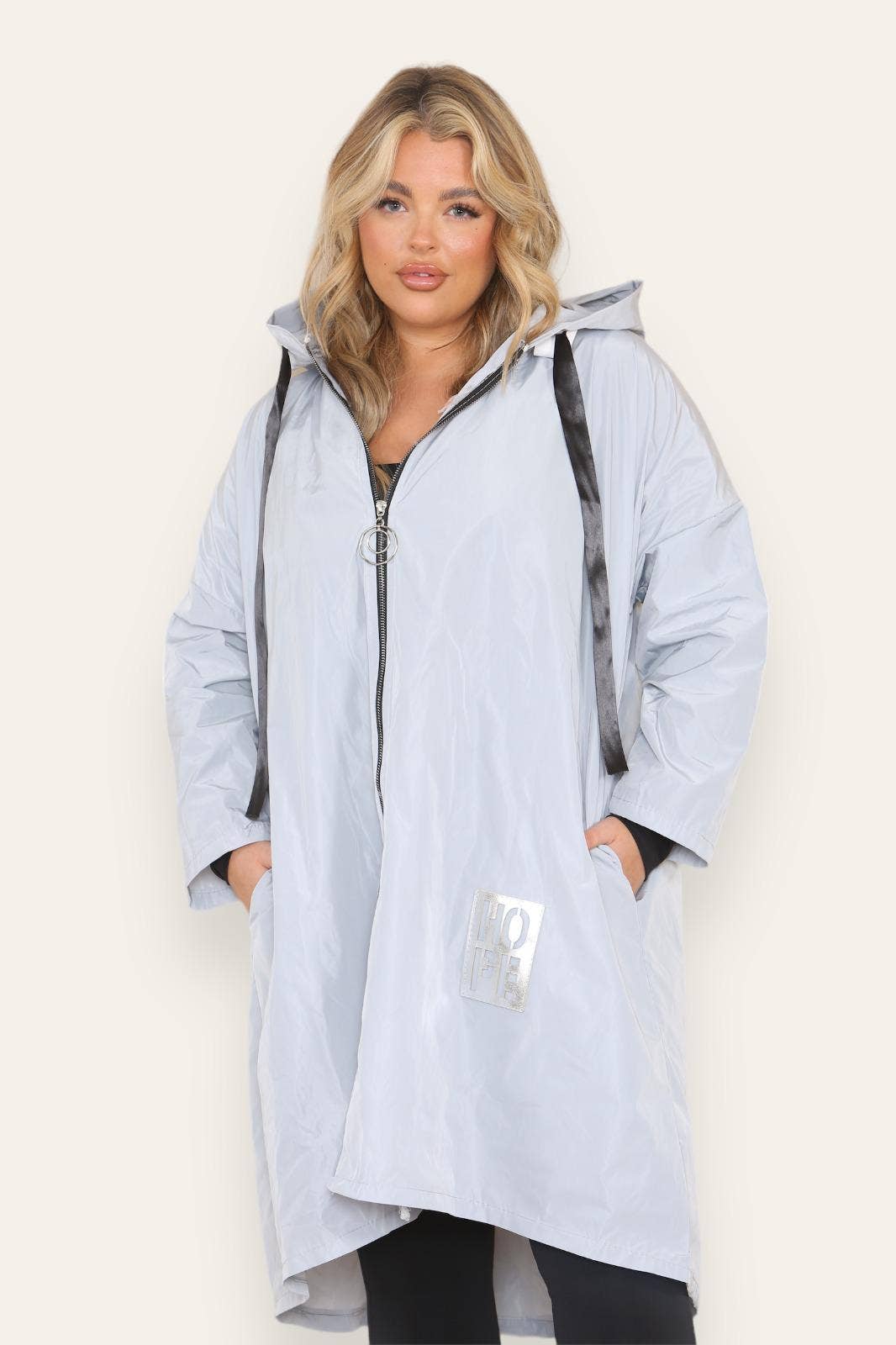 Oversized Hooded Rain Mac: Silver Grey / One Size To UK 16-24