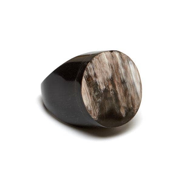 Black Natural Round Buffalo Horn Ring jewelry Gift for women: L