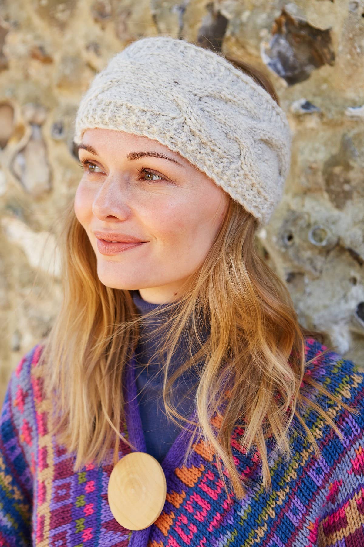 Chamonix Natural Wool Cable Knit Winter Ear Warmer Headband: Oatmeal