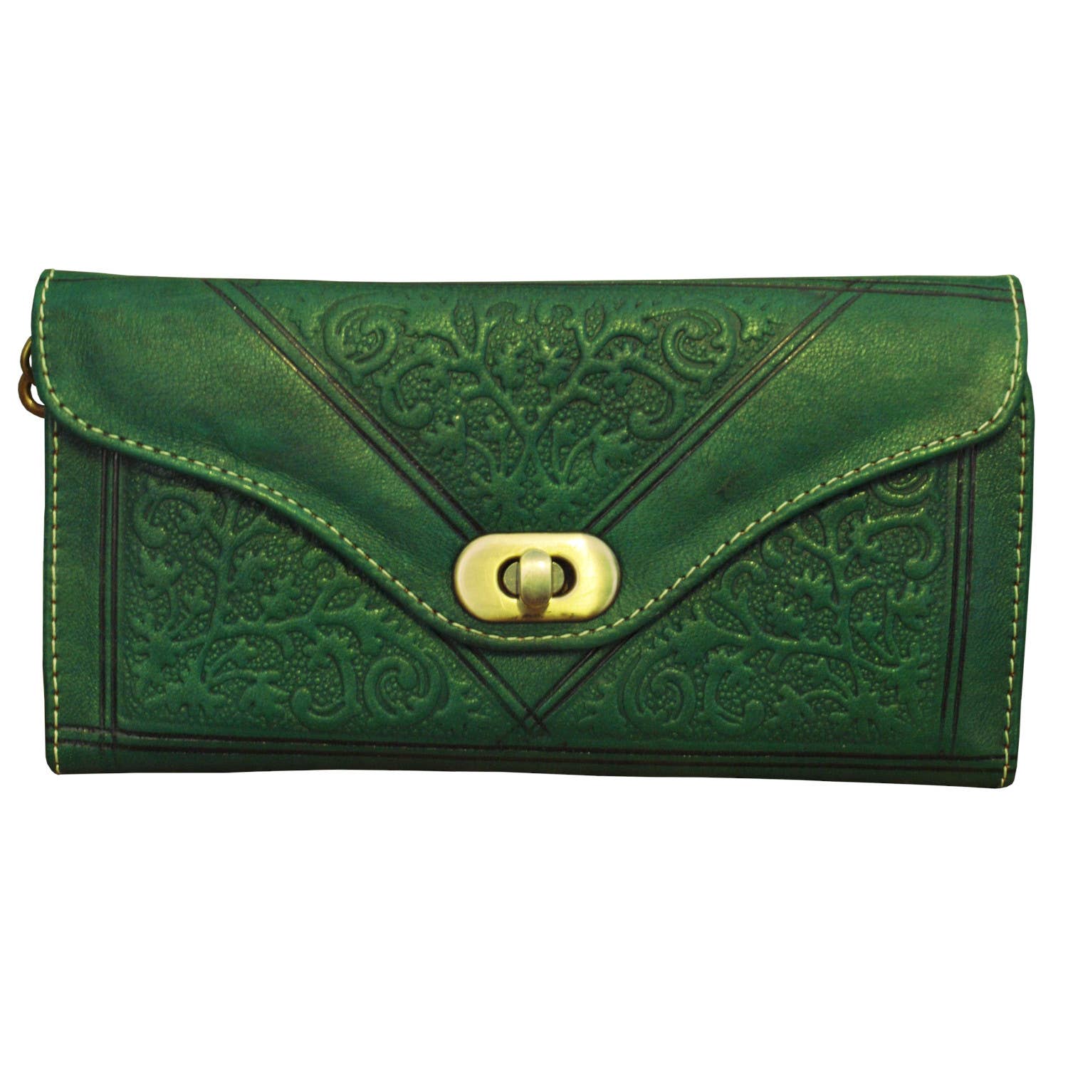 Large Leather Ladies Tri-Fold Purse: Red