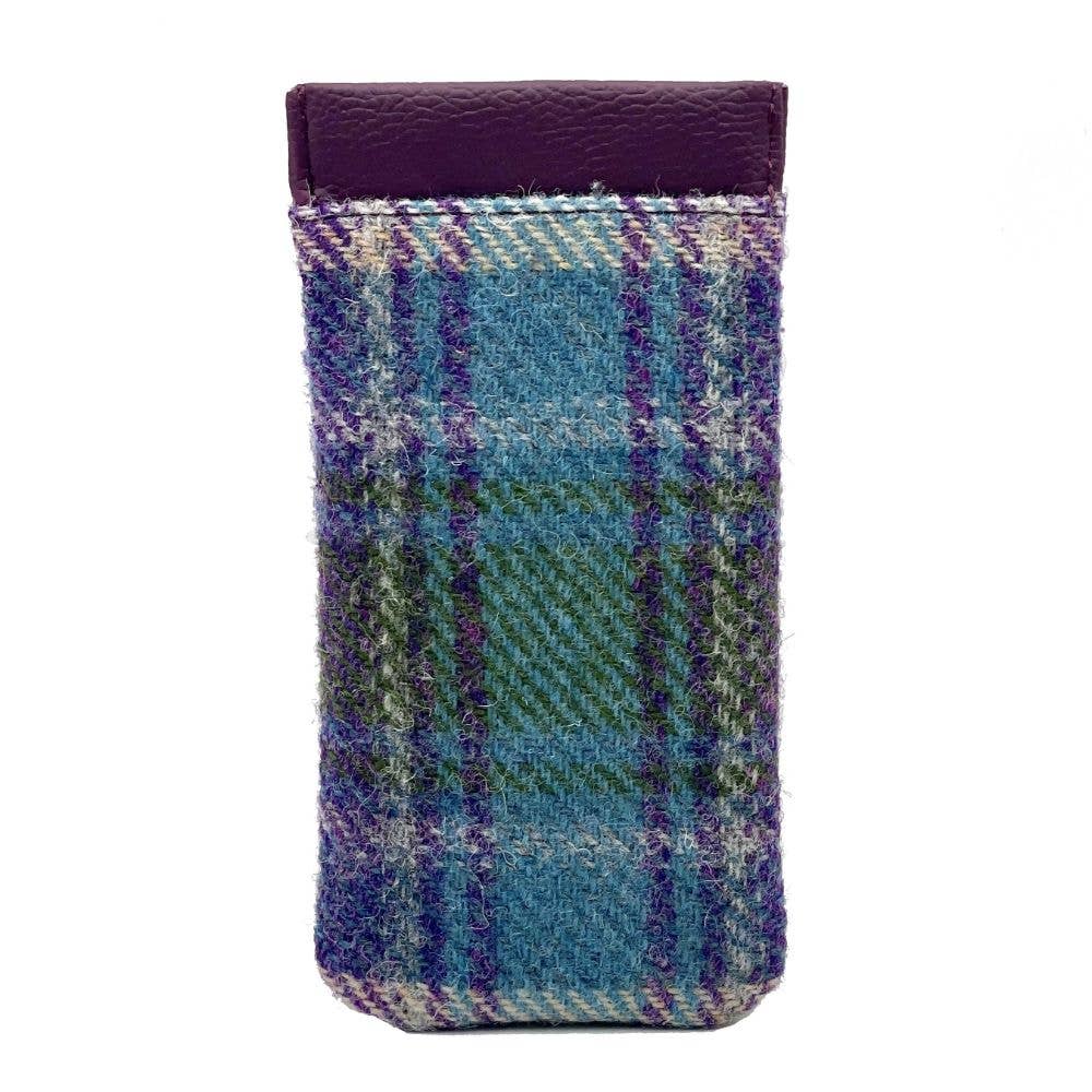 Harris Tweed Glasses Sleeve Green Purple Plaid