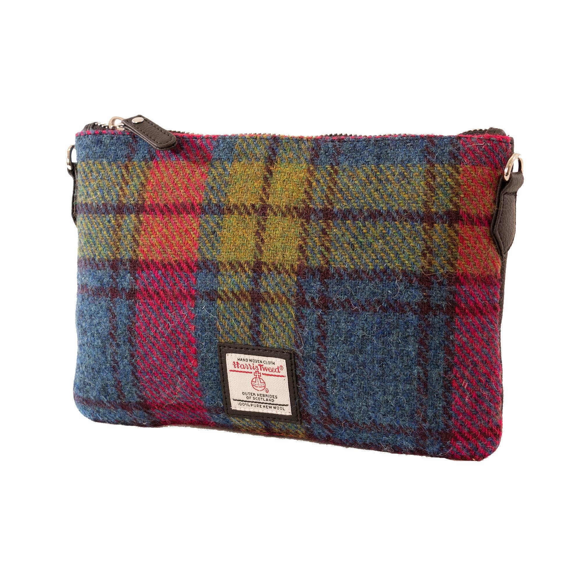 Harris Tweed Zip Purse Bag Blue Pink Check