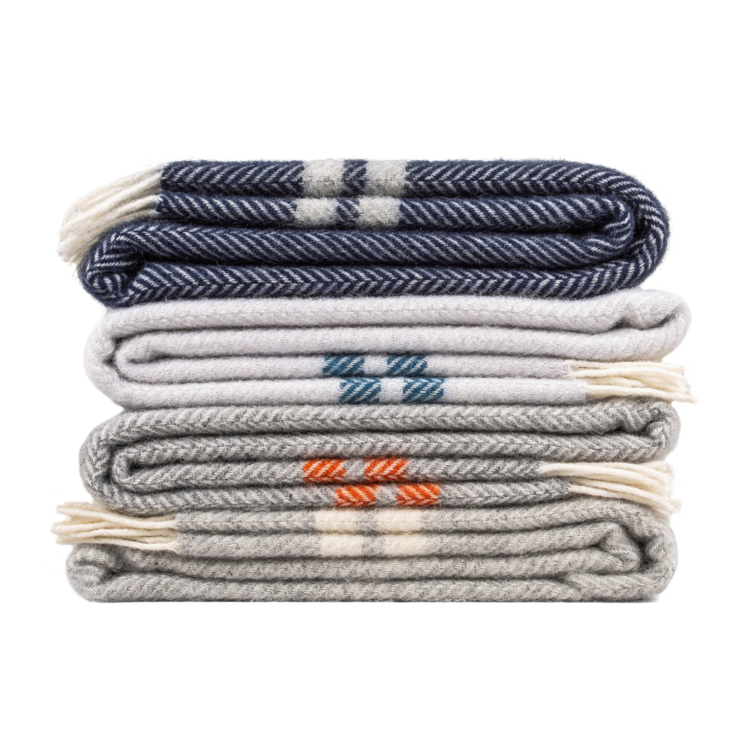 Fishbone 2 Striped Pure New Wool Throw : Navy & Grey